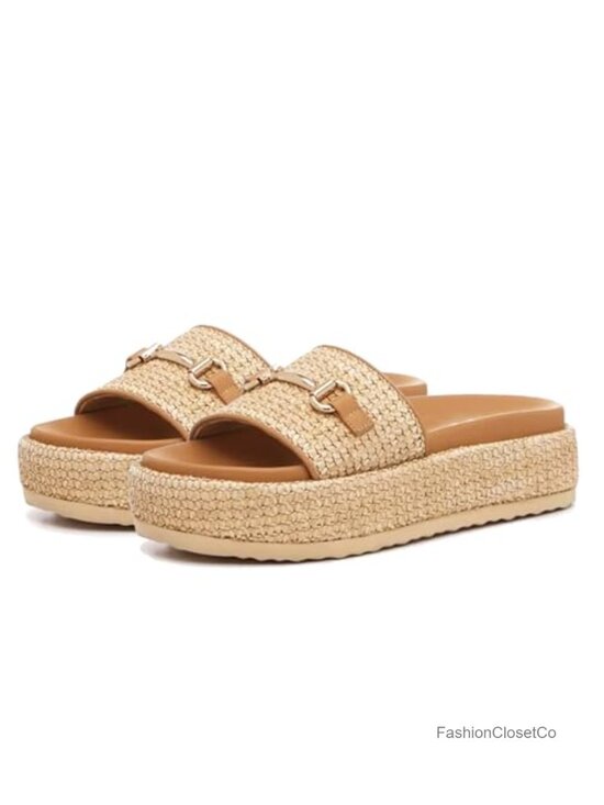 Shoes - Raffia Platform Sandals Espadrilles Slides Open Toe Slip On Summer Shoes
